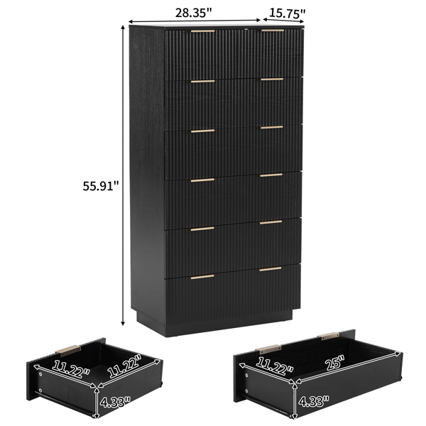 FCH Black P2 Particle Board and Density Board 7241141cm Wavy Pattern Drawer Front Six-Level Seven-Drawer Cabinet