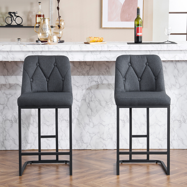 Set of 2,Modern Upholstered Bar Stool with Button-Tufted Backrest, Counter Height Chair with Sturdy Metal Frame, Comfortable Padded Seat for Kitchen, Bar, or Dining Room - Grey