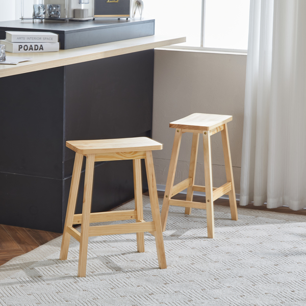 Set of 2 Saddle Seat Counter Stools, 24" Wood Bar Stools for Dining Room Kitchen Pub Chair, Wood Color