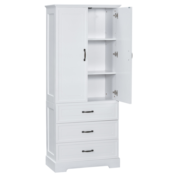 Tall Bathroom Storage Cabinet, Cabinet with Two Doors and Drawers, Adjustable Shelf, MDF Board, White