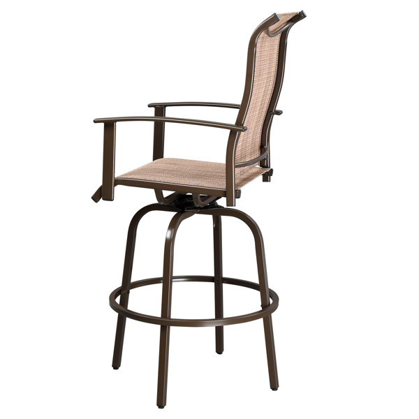 2pcs Wrought Iron Swivel Bar Chair Patio Swivel Bar Stools Brown