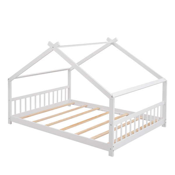 Full Size House Bed Wood Bed, White