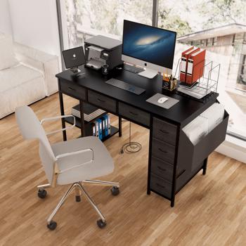 47.3\\" Computer Desk with 7 Drawers, Extra Large Side Pocket, and Power Outlets – Ideal for Home Office, Study, or Gaming –  Black