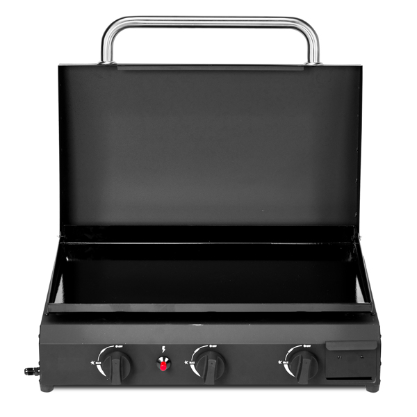 3-Burner Flat Top Gas Griddle Cooking Station with Ceramic Coated Cast Iron Pan, 30,000 BTU Propane Fuelled Griddle Station  for Outdoor Barbecue Backyard Cookout