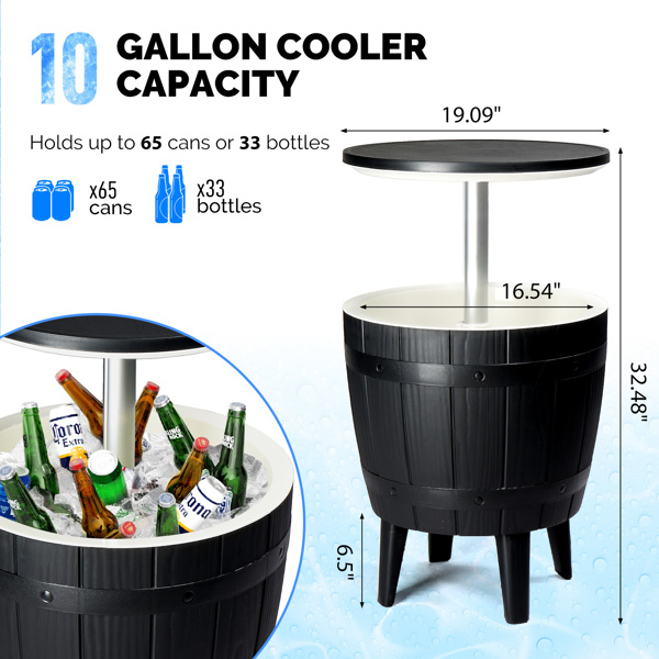 Outdoor Cooler Table, Height-Adjustable Outdoor Cool Bar w/ 10 Gallon Beer and Wine Cooler, All-Weather Resistant Patio Cooler Ice Cool Bar for Deck Pool Party(Black)