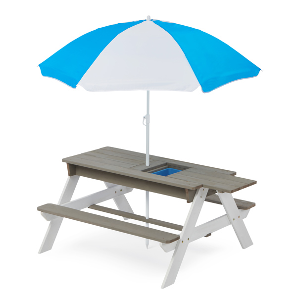 Wooden Kids Picnic Table, Sand and Water Table with Umbrella, Activity Table for Outdoor Backyard Patio Play