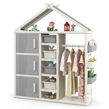 Gray Kids Costume Storage Closet with Shelves