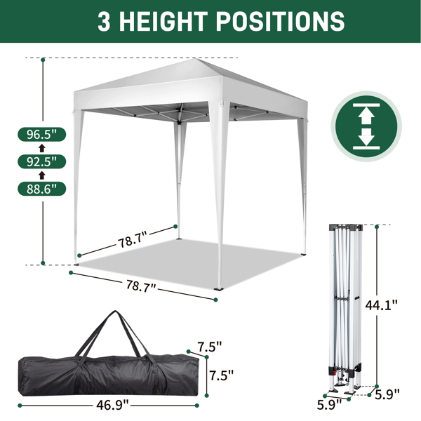 6.5x6.5ft Pop Up Canopy Tent, Outdoor Tent Canopy Foldable Portable Canopies for Camping, Patio, Easy Up Gazebo Canopy with Carry Bag, White