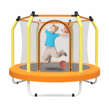 55-inch Trampoline for Kids Indoor & Outdoor Small Toddler Trampoline with Basketball Hoop