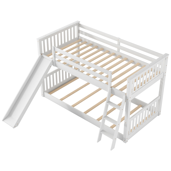 Twin over Twin Bunk Bed with Convertible Slide and Ladder, White(Expected Arrival Time: 1.13)