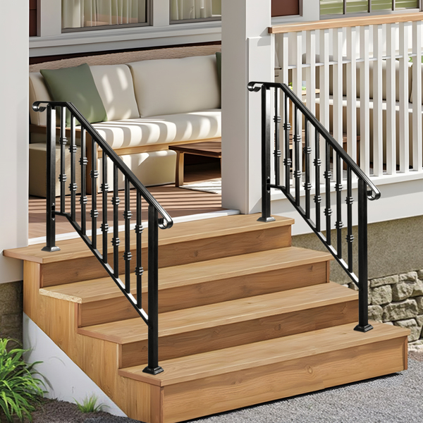 Matte Black Outdoor 3 Level Iron Handrail