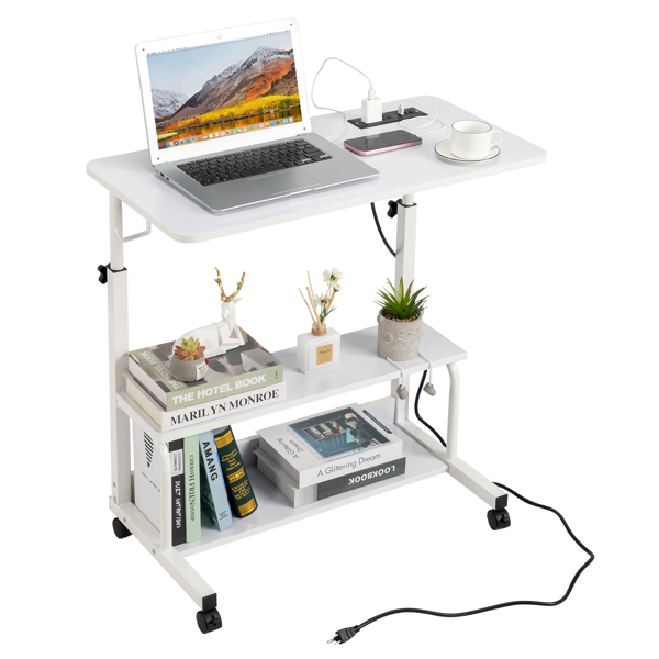 FCH White Wood Grain P2 15MM Particle Board with Melamine Coating Adjustable Computer Desk with 3 USB + 2 AC Outlets