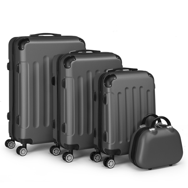 FCH Corner-Protected Four-Piece Set ABS Luggage 20in, 24in, 28in + 12in Handbag with ABS Material and Steel Telescopic Handle in Classic Dark Grey