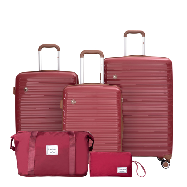 5-Piece Set (20"24"28 +a travel bag and a toiletry bag) ,PP Hardshell Carry on Luggage Set with TSA Lock Carry On Suitcase Luggage  Durable Suitcase  Color  WINE RED.