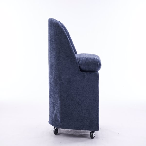 058-Set of 2 Chenille Fabric Dining Chairs With Universal Wheels,Blue