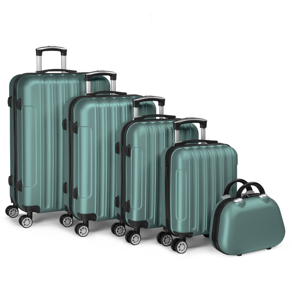 Product Name: FCH Vertical Stripe Five-Piece Set ABS Luggage 16in, 20in, 24in, 28in + 12in Handbag with ABS Material and Steel Telescopic Handle in Trendy Turquoise