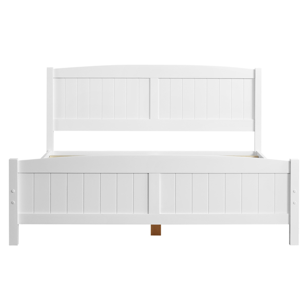 FCH Queen Pine Single-Layer Core Vertical Stripe Full-Board Curved Headboard With The Same Bed Tail Wooden Bed White