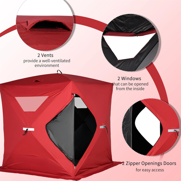 2-4  Person Pop-up Ice Fishing Tent,Red Ice Shanty  80.75" L x 70.75" W x 70.75"