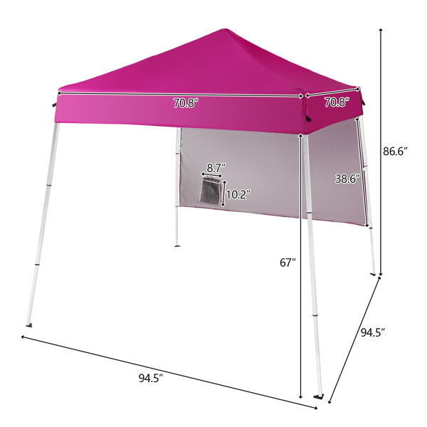 6x6ft Pop Up Canopy Tent, Outdoor Tent Canopy Foldable Portable Canopies for Camping, Patio, Easy Up Gazebo Canopy with Carry Bag Slant Legs，pink