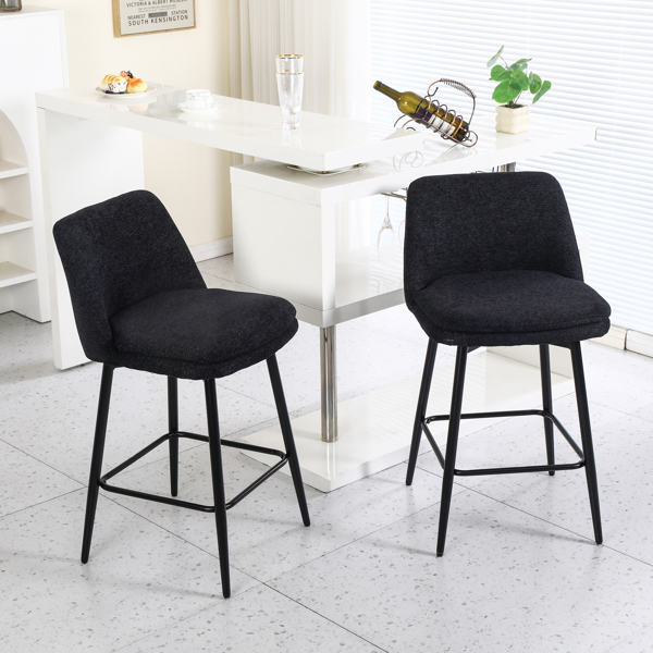 Counter Height Swivel Bar Stools Set of 2, 360° Swivel Upholstered Barstools with Back and Metal Legs, 25.6" Seat Height,Counter Stools for Kitchen Island and Pub,Linen Cloth,Black Linen.