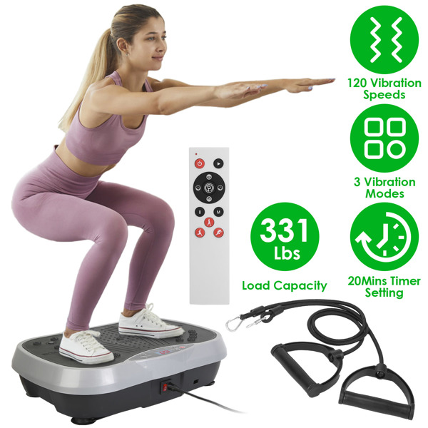 Vibration Exercise Machine With Resistant Bands Remote Control Whole Body Vibration Platform Workout Equipment Home Fitness Training Equipment For Weight Loss Fat Burner