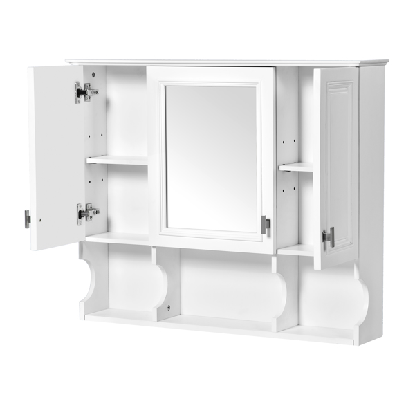 35'' x 28'' Wall Mounted Bathroom Medicine Cabinet, Modern Bathroom Wall Cabinet with Mirror,  Mirror Cabinet with Open Shelves