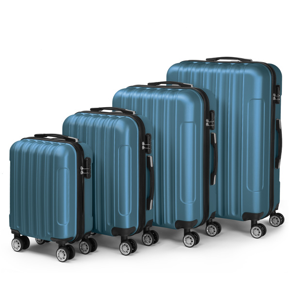 FCH Four-Piece Set Vertical Stripe ABS Luggage 16in, 20in, 24in, 28in with ABS Material and Steel Telescopic Handle in Classic Navy Blue