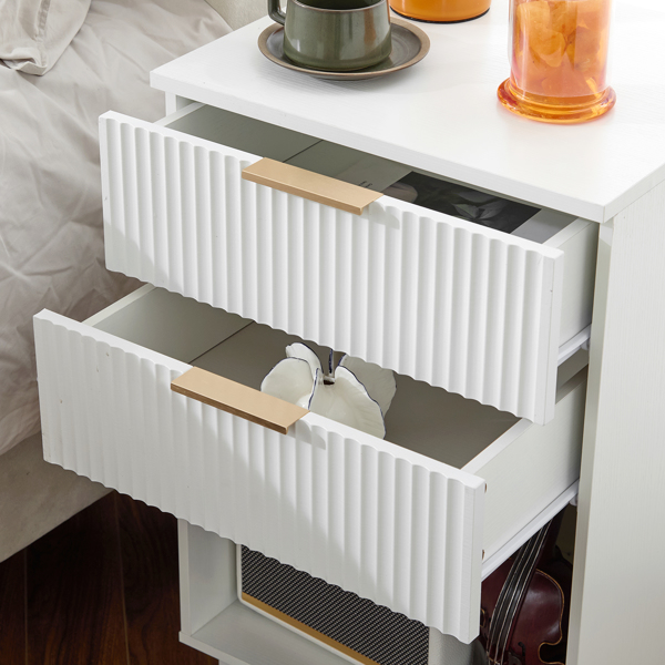 FCH White P2 Density Board Wavy Pattern Drawer Front Two-Drawer Bedside Cabinet