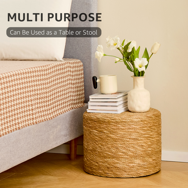 Round Pouf Ottoman, Natural Hand Knitted Footrest Poof, Rustic Lounge Pouffe, Boho Pous Foot Stool, Accent Table or Seat (Natural Water Hyacinth, 15.7 * 15.7 * 11.8)