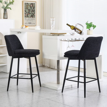 Counter Height Swivel Bar Stools Set of 2, 360° Swivel Upholstered Barstools with Back and Metal Legs, 25.6\\" Seat Height,Counter Stools for Kitchen Island and Pub,Linen Cloth,Black Linen.