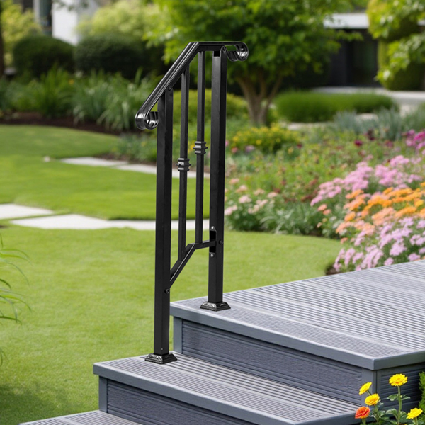 Matte Black Outdoor 1st Tier Iron Handrail