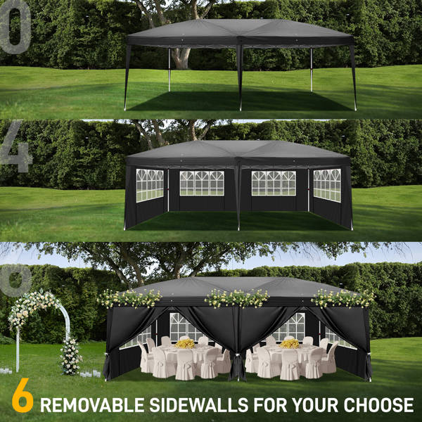 3 x 6m Four Windows Practical Waterproof Folding Tent Black 