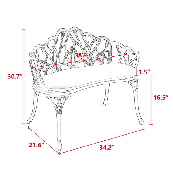 Tulip Patio Garden Bench Metal Park Bench Cast Aluminum Outdoor Furniture with Floral Rose for Patio,Park,Lawn,YardBlack withe cushion