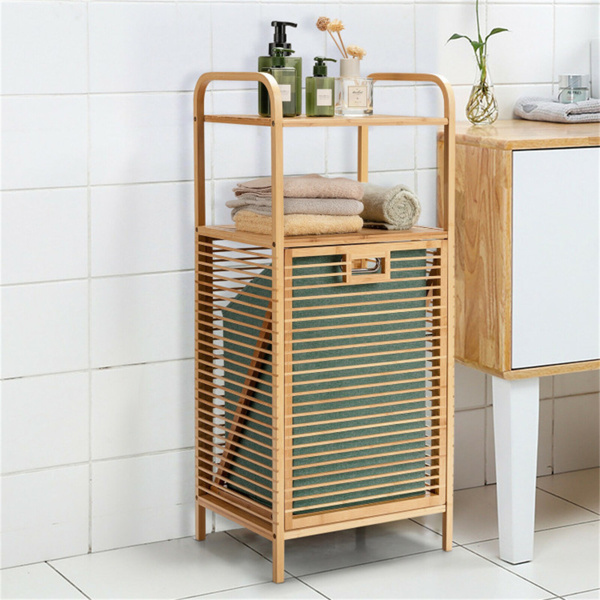 Bamboo Bathroom Shelf with Tilt-out Laundry Hamper