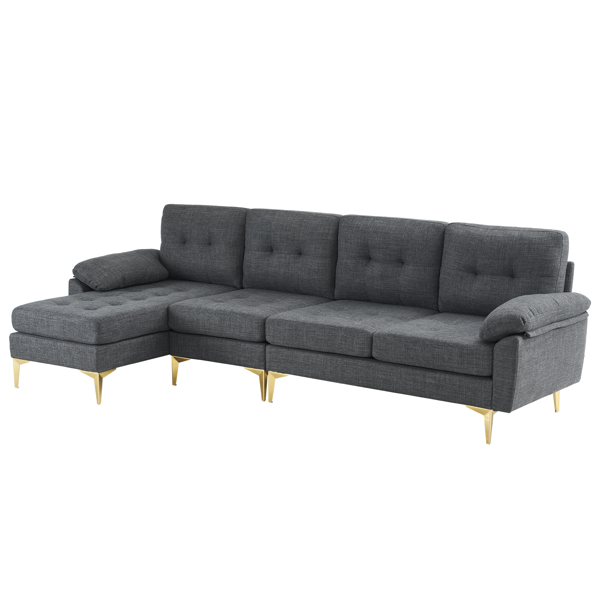 L-Shaped Sectional Sofa Couch for Living Room, Modern 4-Seater Tufted Linen Lounge Sleeper with Chaise, Dark Grey