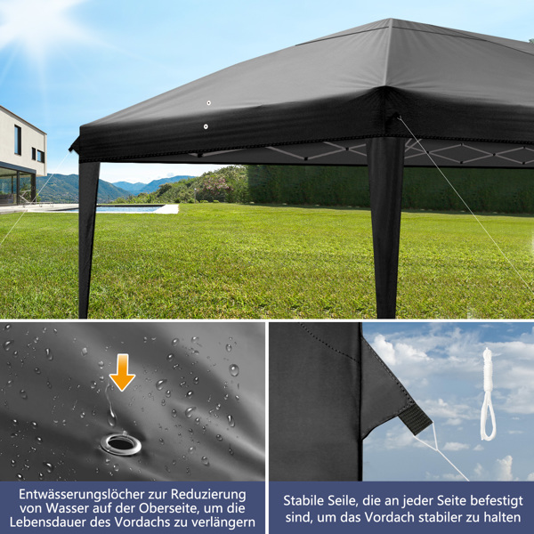 3 x 6m Four Windows Practical Waterproof Folding Tent Black 