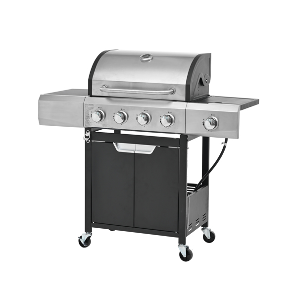 Propane Grill 4 Burner Barbecue Grill Stainless Steel Gas Grill with Side Burner for Outdoor BBQ, Camping