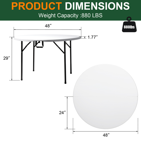 【Replace 94515737】48inch Round Folding Table Outdoor Folding Utility Table White