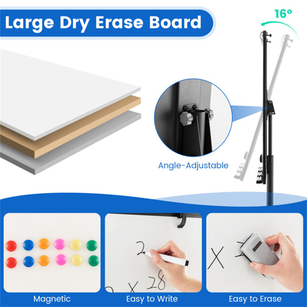 Magnetic Whiteboard,Height-Adjustable Mobile Whiteboard with Round Stand Paper Clips