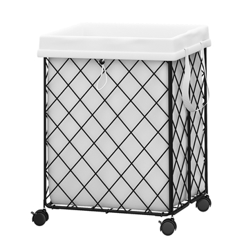 Laundry Basket with Wheels, Rolling Laundry Hamper, Detachable and washable lining, metal frame, suitable for bedrooms, bathrooms, laundry rooms, white