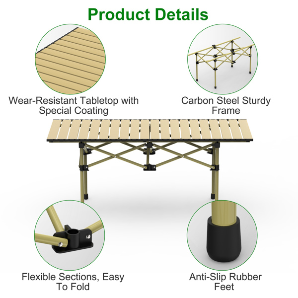  Folding Camping Table, Portable upgraded carbon steel Table with Carry Bag Heavy Duty, Lightweight Foldable Camp Table for Outdoor, Large Table for Picnic Barbecue Grill Beach Patio, 4-6 Person