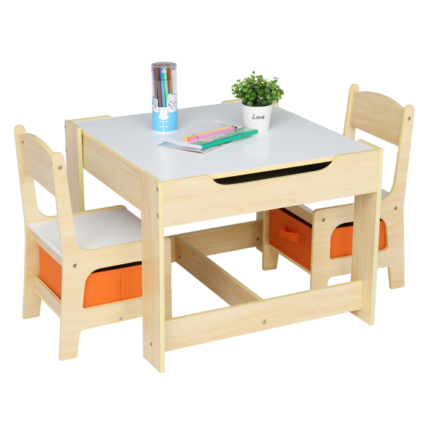 Children's Wooden Table And Chair Set With Two Storage Bags (One Table And Two Chairs)