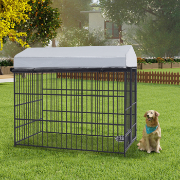 Large Dog Kennel Outdoor Pet Pens Dogs Run Enclosure Animal Hutch Metal Coop Fence with Roof Cover(6.6\\'L x 3.9\\'W x 5.9\\'H)