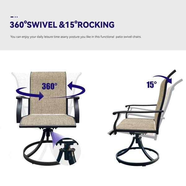 Swivel Dining Chairs Set of 2, Outdoor Swivel Breathable Textilene Patio Chairs Lawn Chairs for Front Porch Backyard Deck