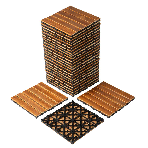 27pcs Wood Interlocking Deck Tiles 11.8"x11.8", Waterproof Flooring Tiles for Indoor and Outdoor, Patio Wood Flooring for Patio Porch Poolside Balcony Backyard