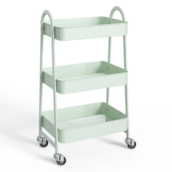 3 Tier Small Rolling Cart, Metal Utility Storage Organizer Kitchen Trolley Bathroom Laundry Room Bar Office Shelves