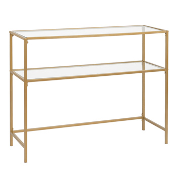 【same code：29997112】39.4\\" Console Sofa Table, Modern Entryway Table, Tempered Glass Table, Metal Frame, 2 Shelves, for Living Room, Hallway, Gold Color