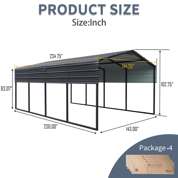 12x20 FT Metal Carport,Heavy Duty Canopy Galvanized Steel Outdoor Garage for Snow,Waterproof Car Shelter