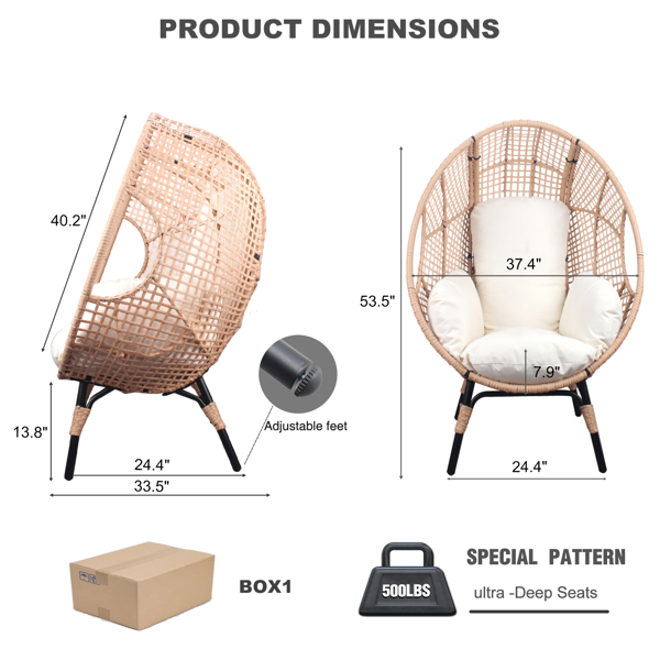 New Grid Style  PE Wicker Weaving Patio Egg Chair with Natural Color Rattan Beige Cushion and Table