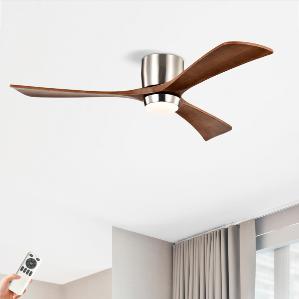 52" Ceiling Fan with Lights Remote Control,Quiet DC Motor 3 Wood Blade Ceiling Fans 6 Speed Levels,Reversible Ceiling Fan, for Patio Living Room, Bedroom, Office,Indoor.(Stain nickel + Walnut )